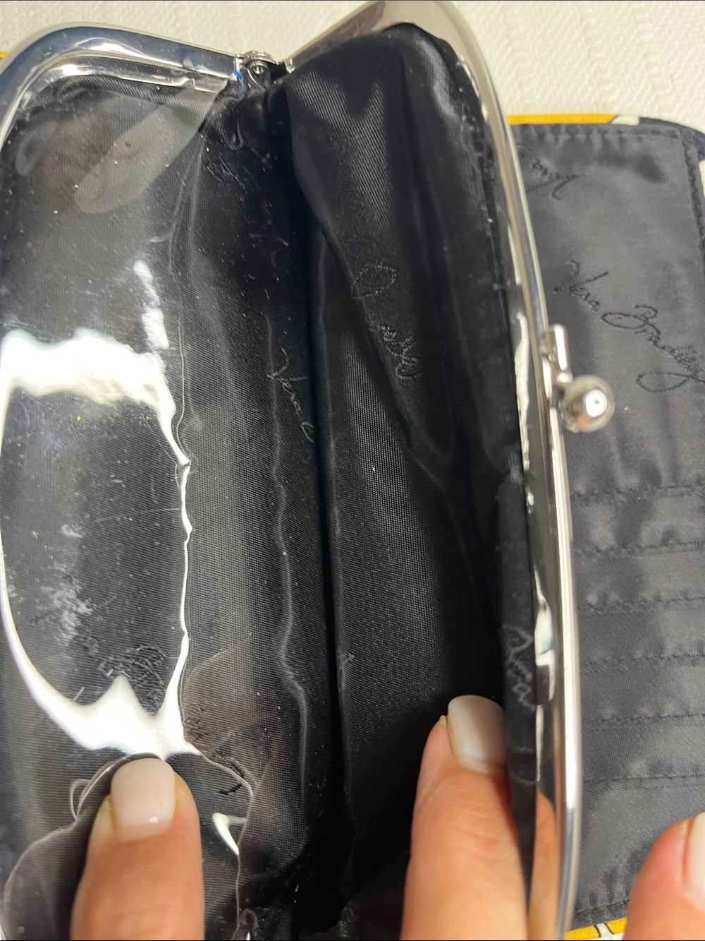 Vera Bradley Go Wild Kiss 'n Snap Wallet - Yellow, Black & White Leopard retired - Picture 10 of 14